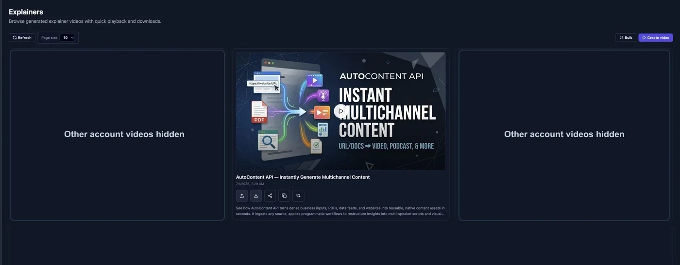 Generated explainer videos list after branded video creation